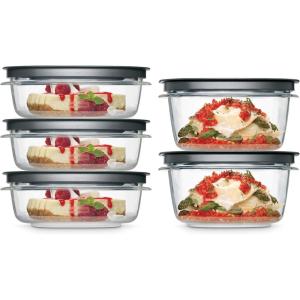 imageRubbermaid 28Piece ClearGrey Food Storage Containers Premium Snap Bases and Various Size Lids Perfect for Meal Prep Leftovers and Dishwasher SafeSet of 5 Assorted Containers