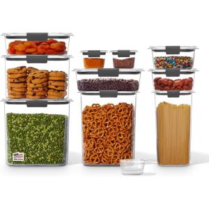 imageRubbermaid Brilliance 14Piece Food Storage Container Set with Scoops Airtight BPAFree for Kitchen and Pantry OrganizationSet of 10 Assorted Containers