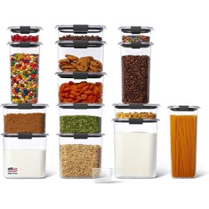 imageRubbermaid Brilliance 14Piece Food Storage Container Set with Scoops Airtight BPAFree for Kitchen and Pantry OrganizationSet of 14 Assorted Containers