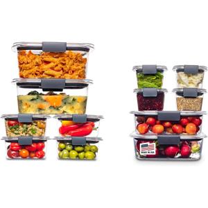 imageRubbermaid Brilliance Food Storage Containers BPA Free Airtight Lids Ideal for Lunch Meal Prep ampamp Leftovers Set of 5 32 CupSet of 12 Assorted Containers