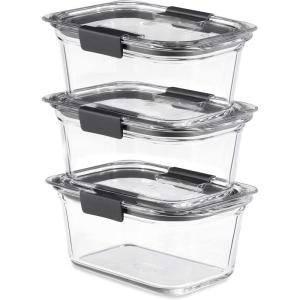 imageRubbermaid Brilliance Glass Food Storage set of 4 containers 8 total pieces 4 containers  4 lids for Lunch Meal Prep and Leftovers Dishwasher and Oven Safe ClearGreySet of 3 47 Cup Containers