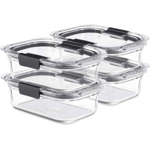 imageRubbermaid Brilliance Glass Food Storage set of 4 containers 8 total pieces 4 containers  4 lids for Lunch Meal Prep and Leftovers Dishwasher and Oven Safe ClearGreySet of 4 32 Cup Containers