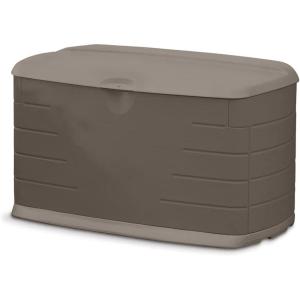 imageRubbermaid Extra Large Resin Outdoor Storage Deck Box with Seat 120 Gal Weather Resistant Brown Deck Organization for HomeBackyardPool ChemicalsToysGarden ToolsPorchPatio CushionsMedium