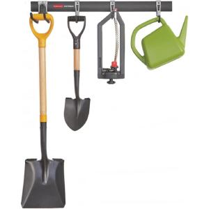 imageRubbermaid FastTrack Garage Storage Utility Hooks 5 Piece Black All in One Rail Hook Kit and Tool Organizer Heavy Duty for HomeGarageShedGarden1 Rail  4 Hooks