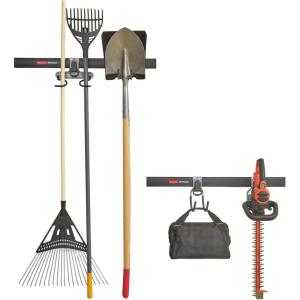 imageRubbermaid FastTrack Garage Storage Utility Hooks 5 Piece Black All in One Rail Hook Kit and Tool Organizer Heavy Duty for HomeGarageShedGarden2 Rails  4 Hooks