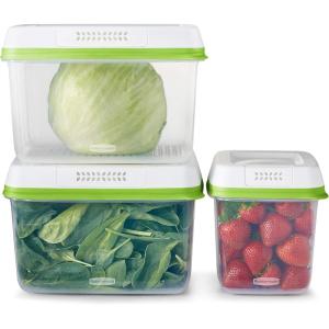 imageRubbermaid FreshWorks Produce Saver Large Produce Storage Containers 4 Piece SetSet of 3 containers and 3 Lids  Med  Lg