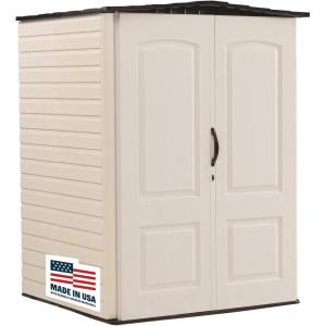 imageRubbermaid Large Vertical Resin Outdoor Storage Shed With Floor 5 x 6 Ft Weather Resistant Brown Organization for HomeBackyardGarden ToolsLawn MowerBike StoragePool Supplies5x6
