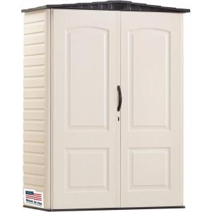 imageRubbermaid Small Vertical Resin Outdoor Storage Shed With Floor 23 x 46 Ft Weather Resistant BeigeBrown Organization for HomeBackyardPool ChemicalsToysGarden ToolsPorchPatio Cushions5x2