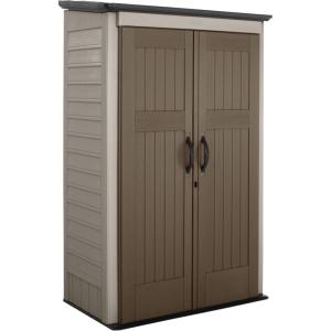imageRubbermaid Vertical Resin Outdoor Storage Shed With Floor 4 x 25 Ft Weather Resistant Brown Organization for HomeBackyardGarden ToolsPorchPatio CushionsPool ChemicalsToysBrown