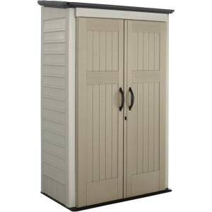 imageRubbermaid Vertical Resin Outdoor Storage Shed With Floor 4 x 25 Ft Weather Resistant Brown Organization for HomeBackyardGarden ToolsPorchPatio CushionsPool ChemicalsToysBeige