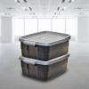 imageRubbermaid Roughneck Tote 18 Gal 6 Pack Made in USA Black ampamp Gray Rugged Plastic Stackable Storage Bins with Lids and Handles10 Gal  6 Pack