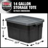 imageRubbermaid Roughneck Tote 18 Gal 6 Pack Made in USA Black ampamp Gray Rugged Plastic Stackable Storage Bins with Lids and Handles14 Gal  6 Pack