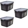 imageRubbermaid Roughneck Tote 18 Gal 6 Pack Made in USA Black ampamp Gray Rugged Plastic Stackable Storage Bins with Lids and Handles31 Gal  3 Pack
