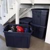 imageRubbermaid Roughneck Tote 31 Gal 3 Pack Made in USA Dark Indigo Metallic Rugged Plastic Stackable Storage Bins with Lids and Handles25 Gal  4 Pack