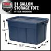 imageRubbermaid Roughneck Tote 31 Gal 3 Pack Made in USA Dark Indigo Metallic Rugged Plastic Stackable Storage Bins with Lids and Handles31 Gal  3 Pack