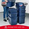 imageRubbermaid Roughneck Tote 31 Gal 3 Pack Made in USA Dark Indigo Metallic Rugged Plastic Stackable Storage Bins with Lids and HandlesVariety  10 Pack