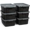 imageRubbermaid Roughneck Tote 18 Gal 6 Pack Made in USA Black ampamp Gray Rugged Plastic Stackable Storage Bins with Lids and Handles10 Gal  6 Pack
