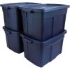 imageRubbermaid Roughneck Tote 31 Gal 3 Pack Made in USA Dark Indigo Metallic Rugged Plastic Stackable Storage Bins with Lids and Handles25 Gal  4 Pack