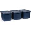 imageRubbermaid Roughneck Tote 31 Gal 3 Pack Made in USA Dark Indigo Metallic Rugged Plastic Stackable Storage Bins with Lids and Handles31 Gal  3 Pack
