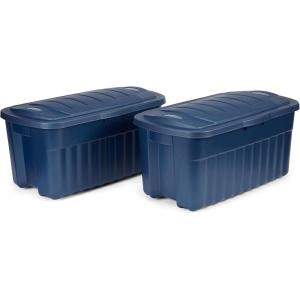 imageRubbermaid Roughneck Tote 31 Gal 3 Pack Made in USA Dark Indigo Metallic Rugged Plastic Stackable Storage Bins with Lids and Handles40 Gal  2 Pack