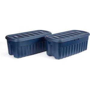 imageRubbermaid Roughneck Tote 31 Gal 3 Pack Made in USA Dark Indigo Metallic Rugged Plastic Stackable Storage Bins with Lids and Handles50 Gal  2 Pack