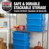 imageRubbermaid Roughneck Tote 25 Gal 4 Pack Made in USA Heritage Blue Rugged Plastic Stackable Storage Bins with Lids and Handles10 Gal  6 Pack