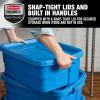 imageRubbermaid Roughneck Tote 25 Gal 4 Pack Made in USA Heritage Blue Rugged Plastic Stackable Storage Bins with Lids and Handles10 Gal  6 Pack