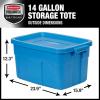 imageRubbermaid Roughneck Tote 25 Gal 4 Pack Made in USA Heritage Blue Rugged Plastic Stackable Storage Bins with Lids and Handles14 Gal  6 Pack