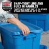imageRubbermaid Roughneck Tote 25 Gal 4 Pack Made in USA Heritage Blue Rugged Plastic Stackable Storage Bins with Lids and Handles14 Gal  6 Pack