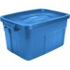 imageRubbermaid Roughneck Tote 25 Gal 4 Pack Made in USA Heritage Blue Rugged Plastic Stackable Storage Bins with Lids and Handles14 Gal  6 Pack