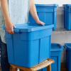 imageRubbermaid Roughneck Tote 25 Gal 4 Pack Made in USA Heritage Blue Rugged Plastic Stackable Storage Bins with Lids and Handles18 Gal  6 Pack