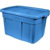 imageRubbermaid Roughneck Tote 25 Gal 4 Pack Made in USA Heritage Blue Rugged Plastic Stackable Storage Bins with Lids and Handles18 Gal  6 Pack