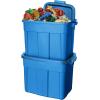 imageRubbermaid Roughneck Tote 25 Gal 4 Pack Made in USA Heritage Blue Rugged Plastic Stackable Storage Bins with Lids and Handles18 Gal  6 Pack