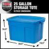 imageRubbermaid Roughneck Tote 25 Gal 4 Pack Made in USA Heritage Blue Rugged Plastic Stackable Storage Bins with Lids and Handles25 Gal  4 Pack