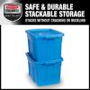imageRubbermaid Roughneck Tote 25 Gal 4 Pack Made in USA Heritage Blue Rugged Plastic Stackable Storage Bins with Lids and Handles25 Gal  4 Pack