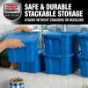 imageRubbermaid Roughneck Tote 25 Gal 4 Pack Made in USA Heritage Blue Rugged Plastic Stackable Storage Bins with Lids and Handles3 Gal  6 Pack
