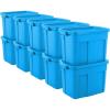 imageRubbermaid Roughneck Tote 25 Gal 4 Pack Made in USA Heritage Blue Rugged Plastic Stackable Storage Bins with Lids and Handles18 Gal  10 Pack