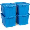 imageRubbermaid Roughneck Tote 25 Gal 4 Pack Made in USA Heritage Blue Rugged Plastic Stackable Storage Bins with Lids and Handles25 Gal  4 Pack