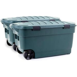 imageRubbermaid ECOSense Wheeled Storage Totes 40 Gal Pack of 2 Durable and Reusable Bins with Latching Lids for Garage or Home Organization Made From Recycled Materials40 Gal Wheeled  2 Pack