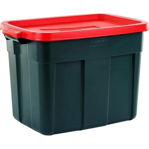 imageRubbermaid Roughneck Tote 18 Gal 6 Pack Made in USA Green ampamp Red Rugged Plastic Stackable Storage Bins with Lids and Handles18 Gal  6 Pack