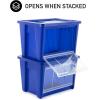 imageRubbermaid Small AllAccess Tote with Lids Pack of 4 Stackable Storage Bins with Clear DropDown Door and Carry Handles Closet Organization Containers Blazer BlueMedium 2pk