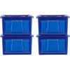 imageRubbermaid Small AllAccess Tote with Lids Pack of 4 Stackable Storage Bins with Clear DropDown Door and Carry Handles Closet Organization Containers Blazer BlueSmall 4pk