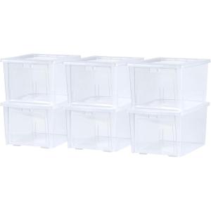 imageRubbermaid Small AllAccess Tote with Lids Pack of 4 Stackable Storage Bins with Clear DropDown Door and Carry Handles Closet Organization Containers Blazer BlueXSmall 6pk