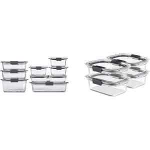 imageRubbermaid Brilliance Glass Storage Set of 9 Food Containers Clear ampamp Brilliance Glass Storage 32Cup Food Containers with Lids 4Pack 8 Pieces Total BPA Free and Leak Proof Medium Clear18Piece Set  Assorted