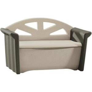 imageRubbermaid Resin Outdoor Storage Bench 32 Gal Weather Resistant BrownGrey Deck Organization for HomeBackyardPool ChemicalsToysGarden ToolsPorchPatio Cushions